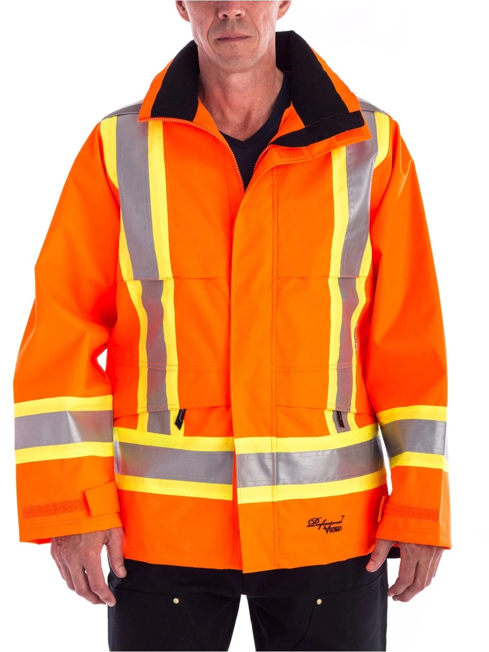 Men's High-Visibility Orange Reflective Safety Jacket